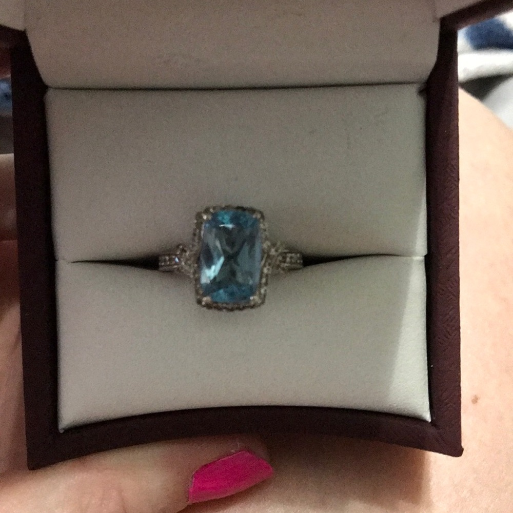 BLUE TOPAZ AND CREATED WHITE SAPPHIRE RING - Picture 4 of 5